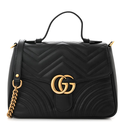 Gucci Calfskin Matelasse Small GG Marmont Top Handle Shoulder Bag Black 1 of 11