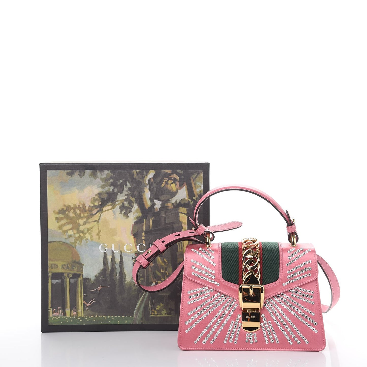 Satin Crystal Mini Sylvie Top Handle Bag Peony