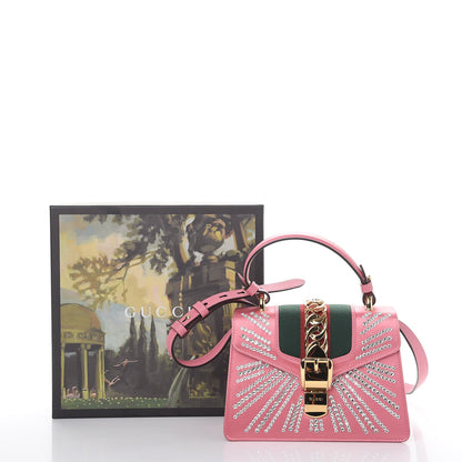 Gucci Satin Crystal Mini Sylvie Top Handle Bag Peony 14 of 14