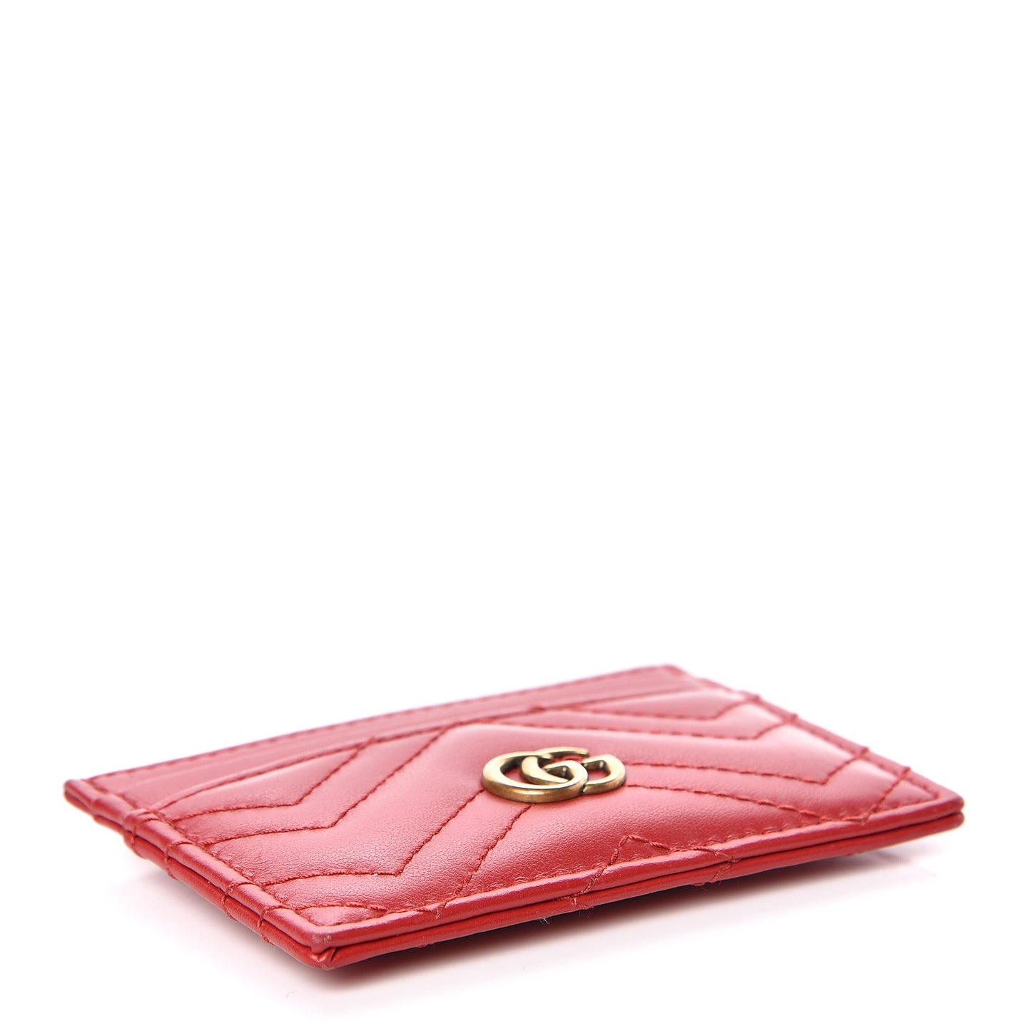 Calfskin Matelasse GG Marmont Card Holder Hibiscus Red