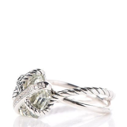 David Yurman Sterling Silver Diamond Prasiolite 10mm Cable Wrap Ring 53.1 6.5 3 of 5