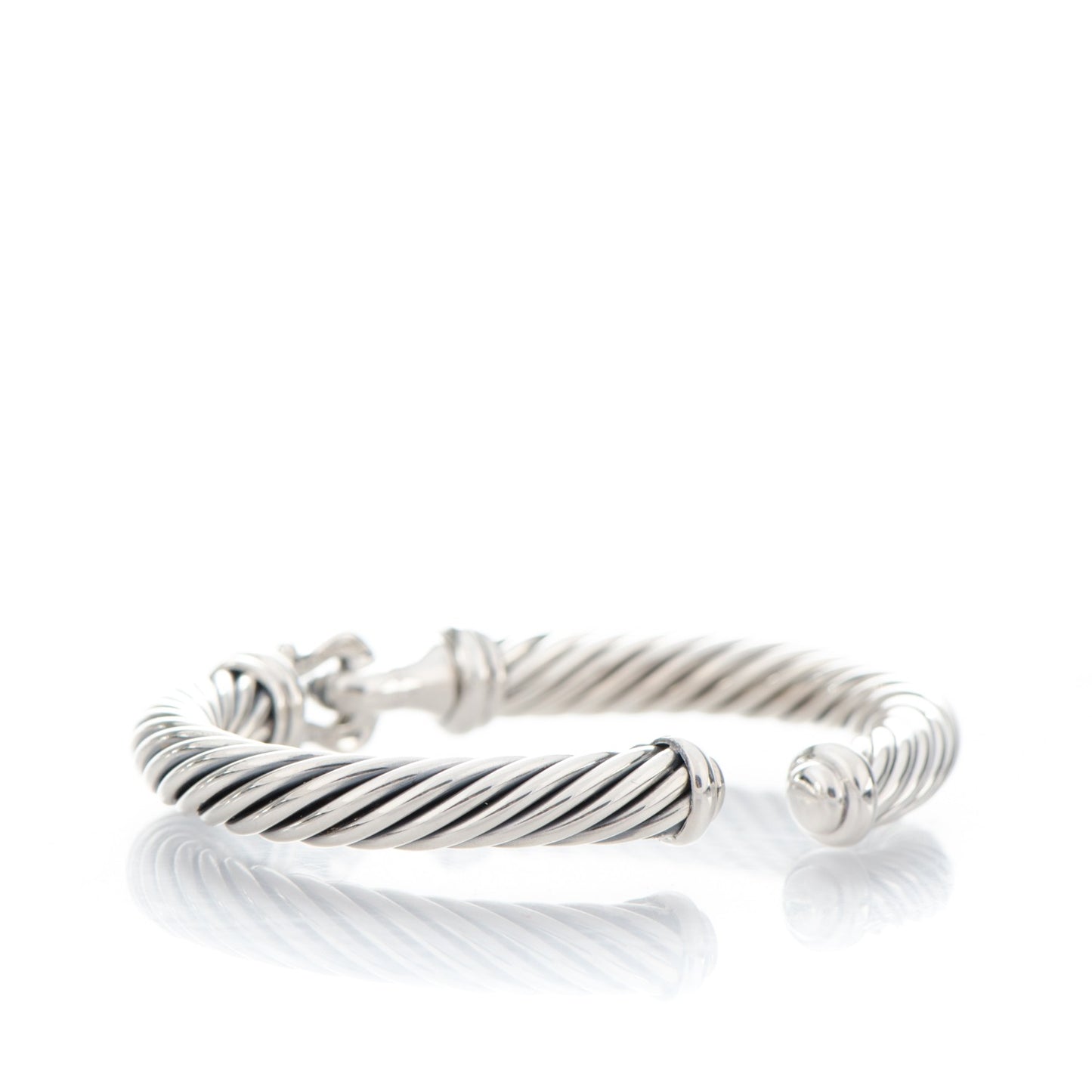 Sterling Silver Diamond 7mm Cable Buckle Cuff Bracelet