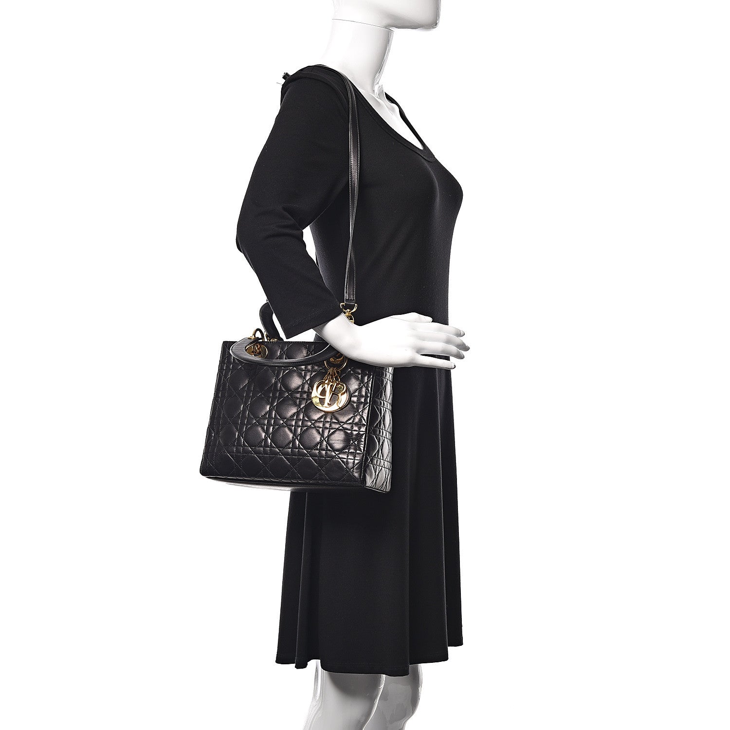 Christian Dior Lambskin Cannage Medium Lady Dior Black 2 of 11