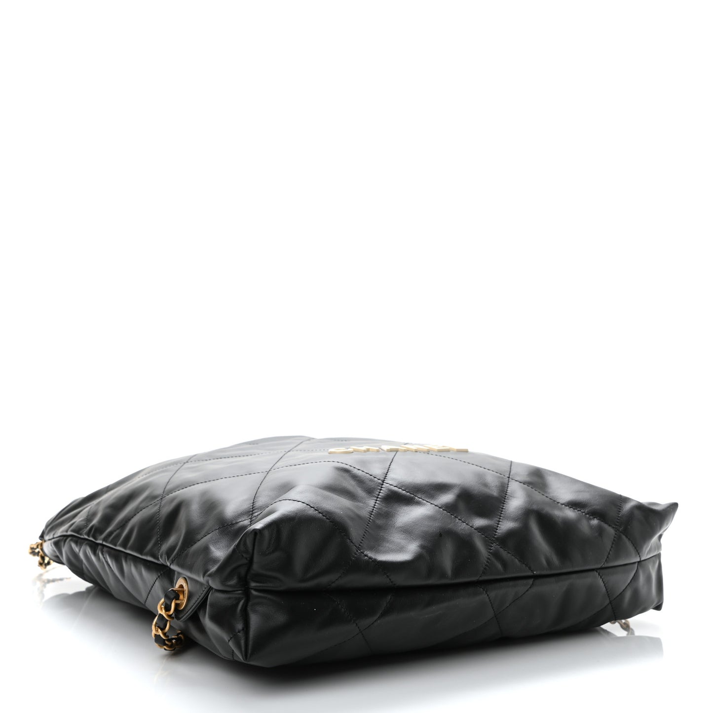Shiny Calfskin Quilted Chanel 22 Backpack Black