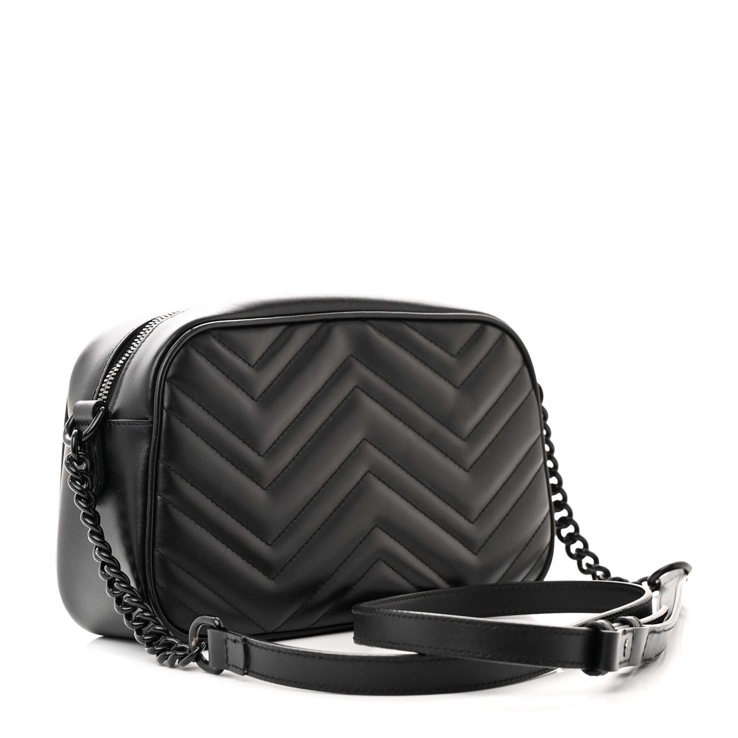 Calfskin Matelasse Monochrome Small GG Marmont Chain Shoulder Bag Black