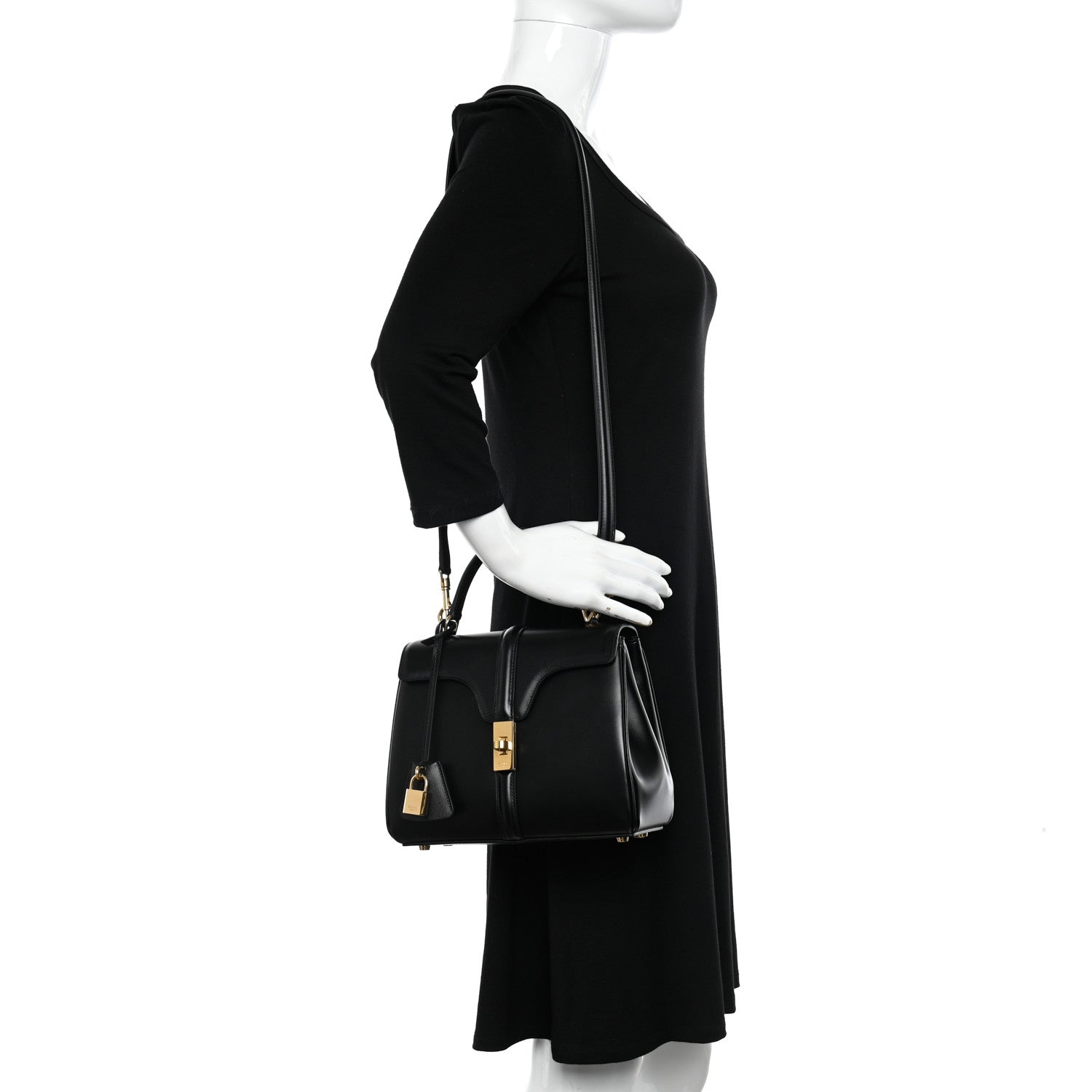 Celine Satinated Calfskin Small 16 Top Handle Bag Black 2 of 10