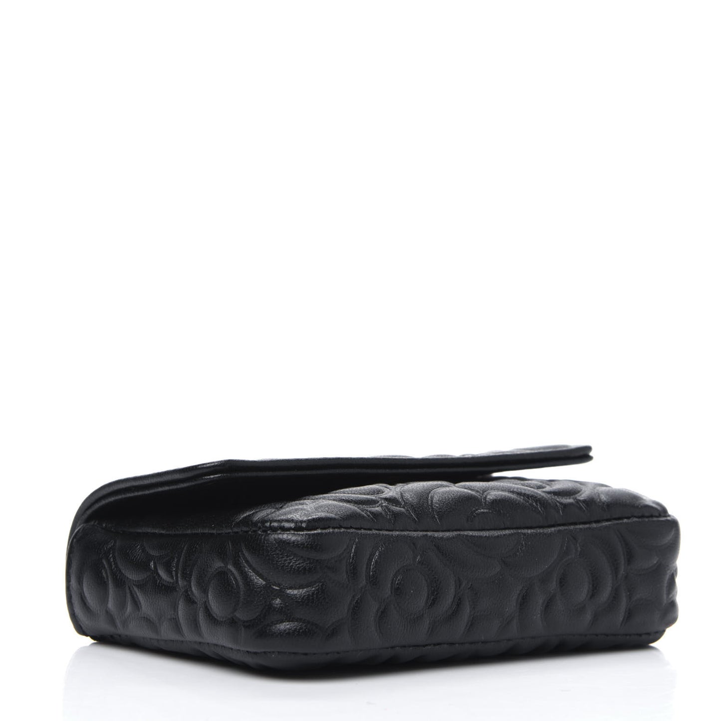 Lambskin Camellia Embossed Chain Belt Bag Black