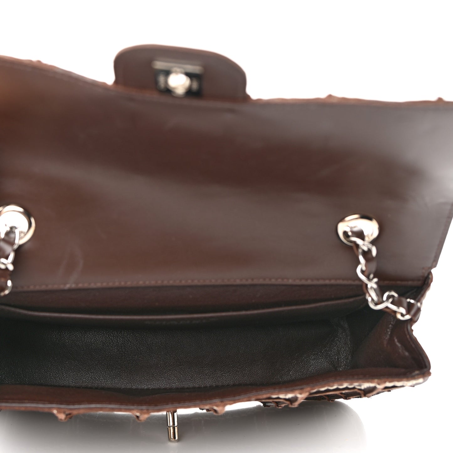 Lambskin Contrast Square Stitch Flap Brown