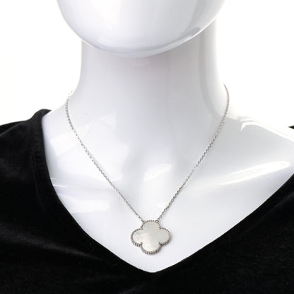 Van Cleef & Arpels 18K White Gold Mother of Pearl Magic Alhambra Pendant Necklace 2 of 6