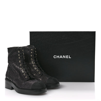 Chanel Fabric Crossgrain Cap Toe Combat Boots 38.5 Black 9 of 9