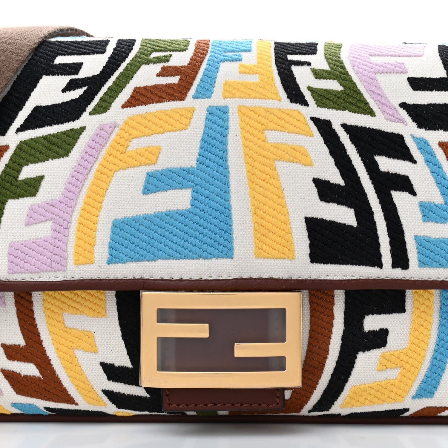 Fendi X SARA COLEMAN Canvas Vitello King Seta FF Fish Eye Embroidered Baguette Grezzo Multicolor Ghianda 8 of 12