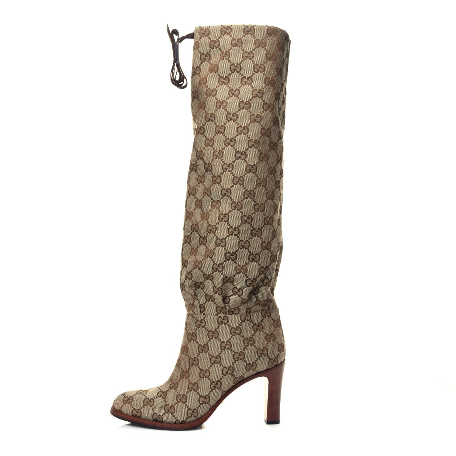 Gucci Monogram Lisa Mid Heel Boots 37.5 Beige Ebony 1 of 6