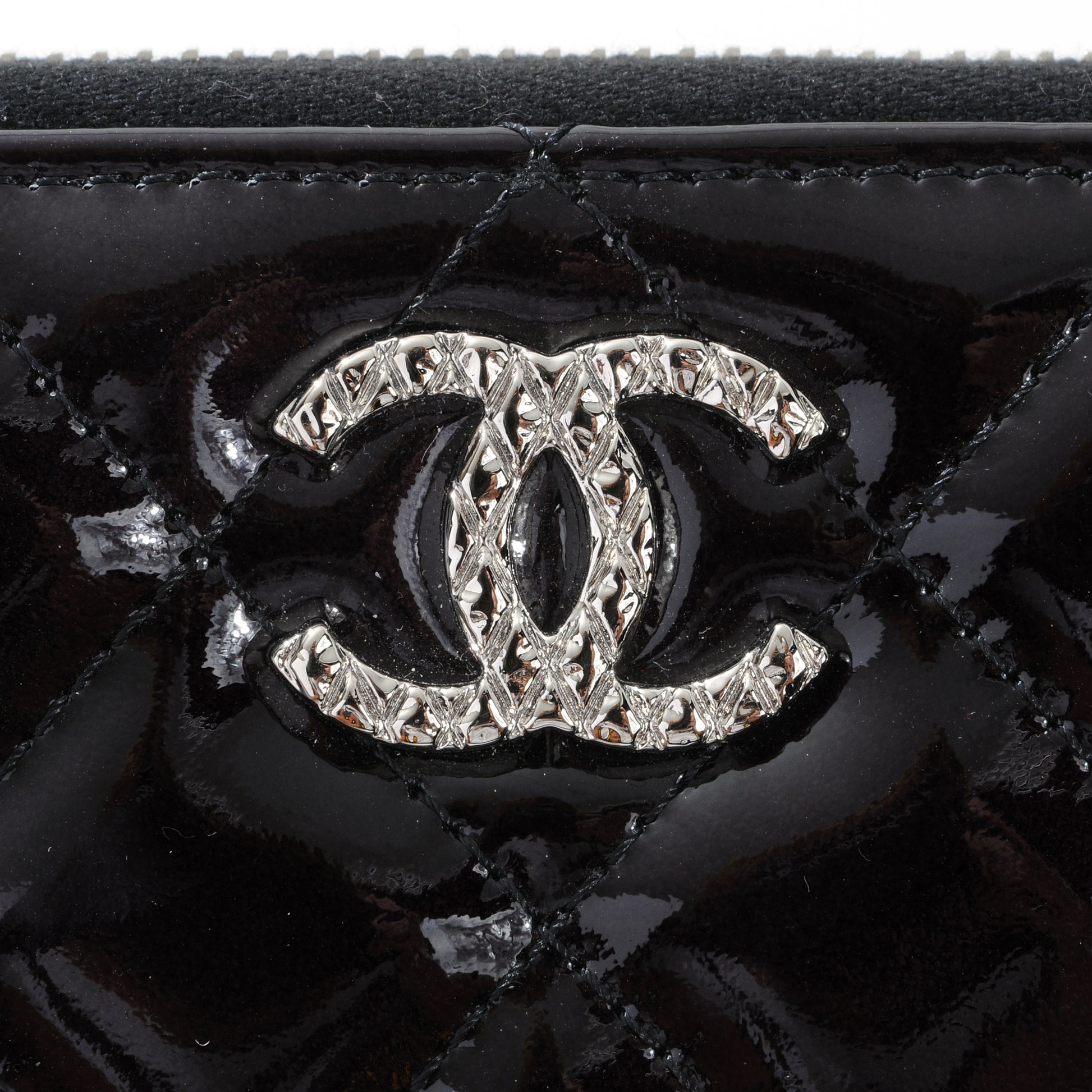 Chanel Patent Quilted Large Zip Around Wallet Black 5 of 9