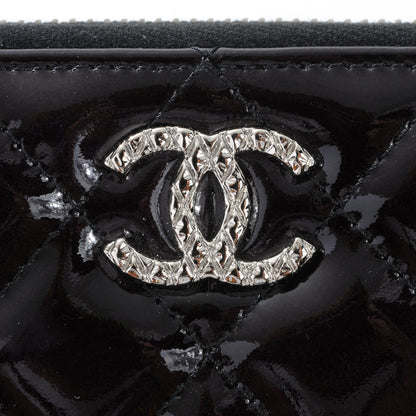 Chanel Patent Quilted Large Zip Around Wallet Black 5 of 9