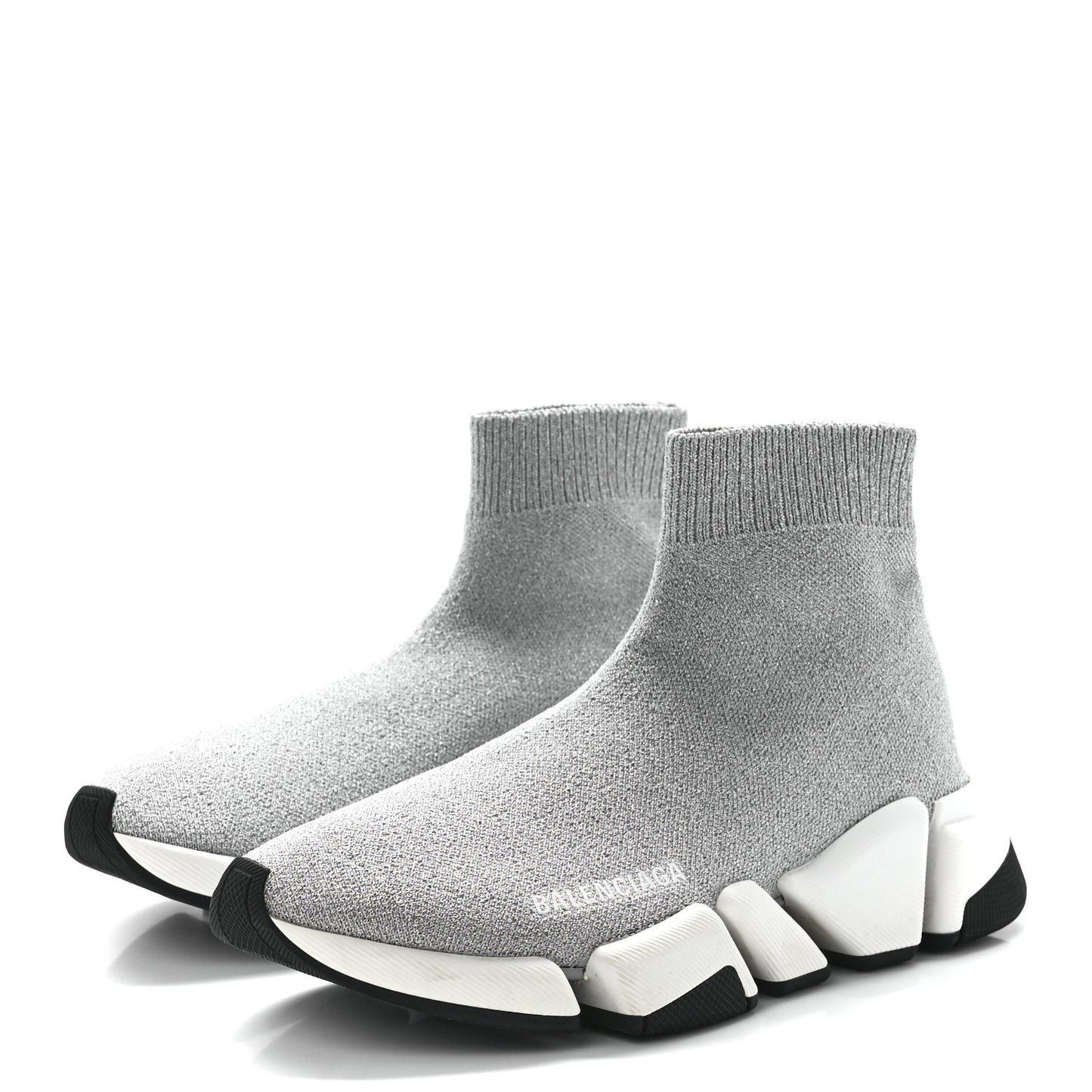 Laminated Knit Bi-Color Sole Womens Speed 2.0 Sneakers 37 Silver White Black