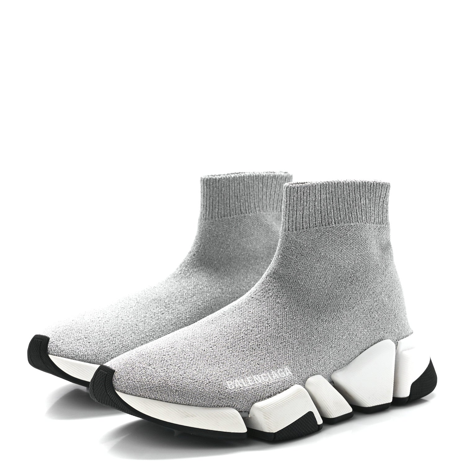 Balenciaga Laminated Knit Bi-Color Sole Womens Speed 2.0 Sneakers 37 Silver White Black 3 of 9