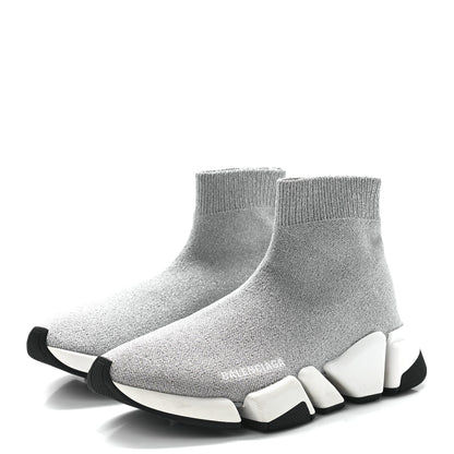 Balenciaga Laminated Knit Bi-Color Sole Womens Speed 2.0 Sneakers 37 Silver White Black 3 of 9