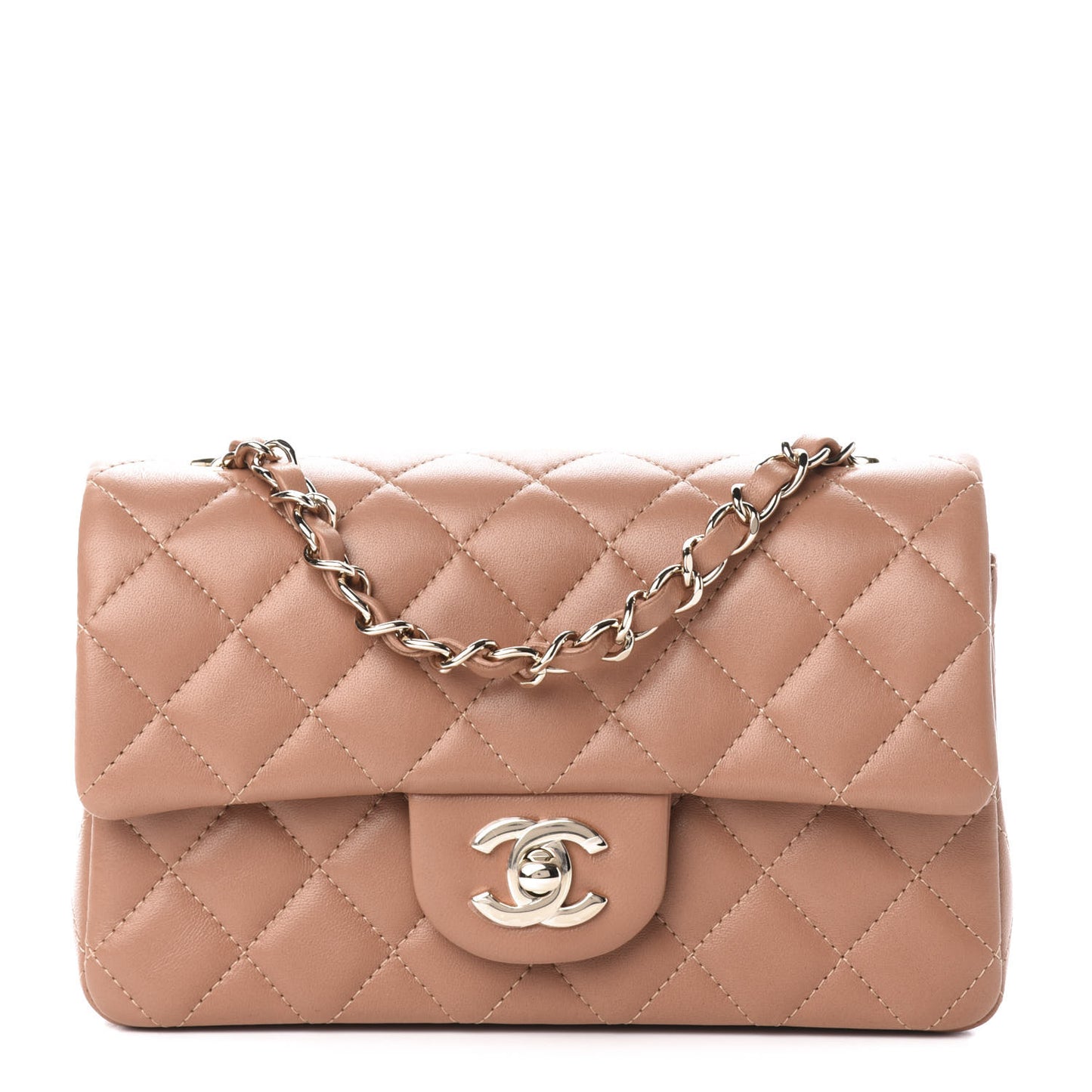 Lambskin Quilted Mini Rectangular Flap Brown