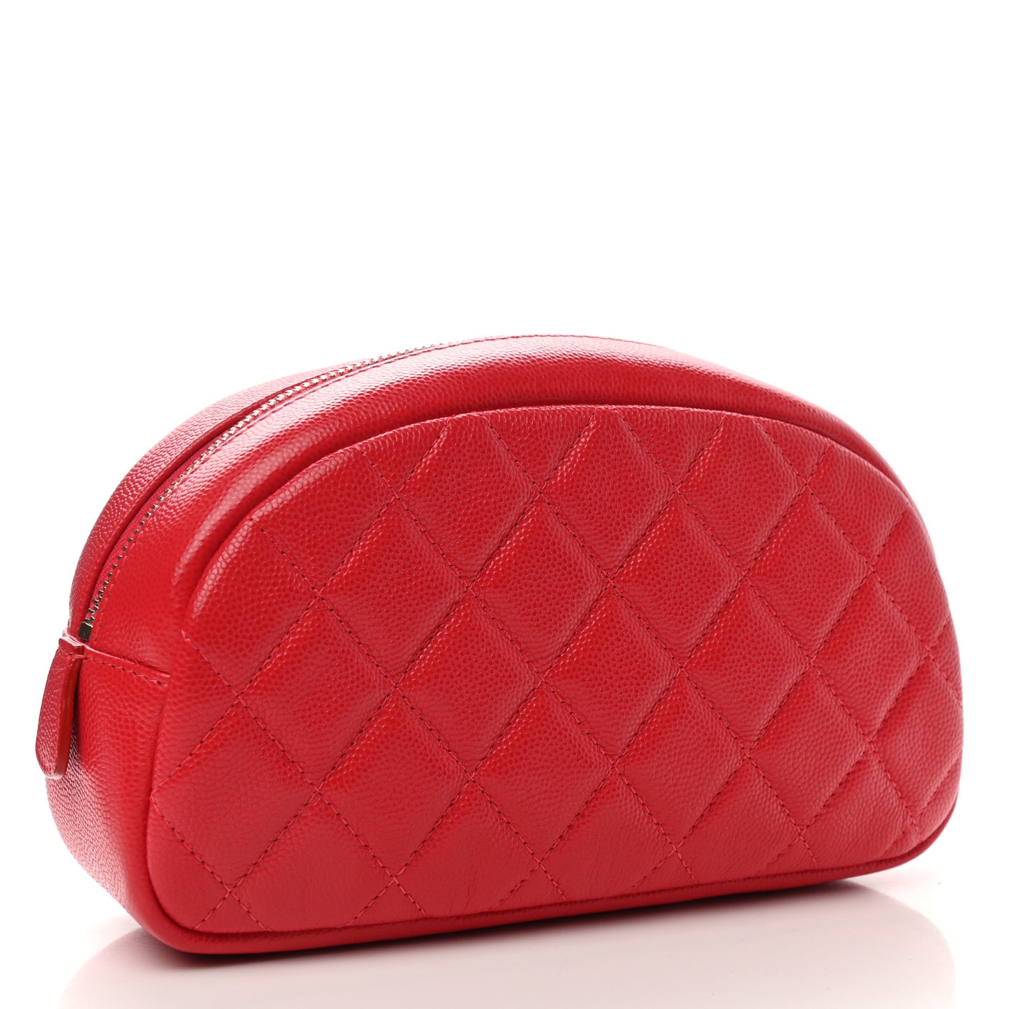 Caviar Quilted Round Cosmetic Case Red