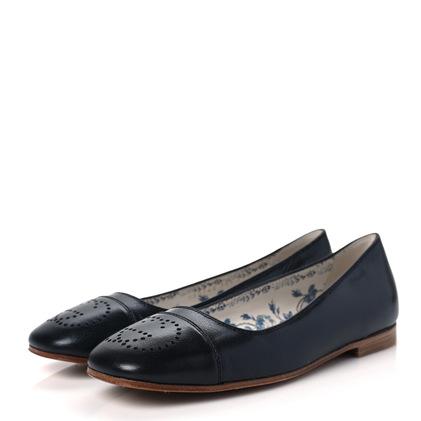 Goatskin Perforated Interlocking G Ballet Flats 36.5 Black
