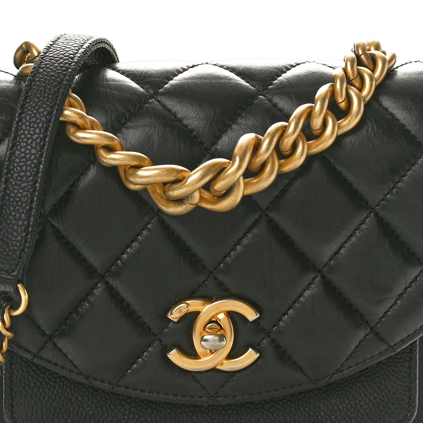Calfskin Caviar Quilted Mini Chain Handle Flap Black