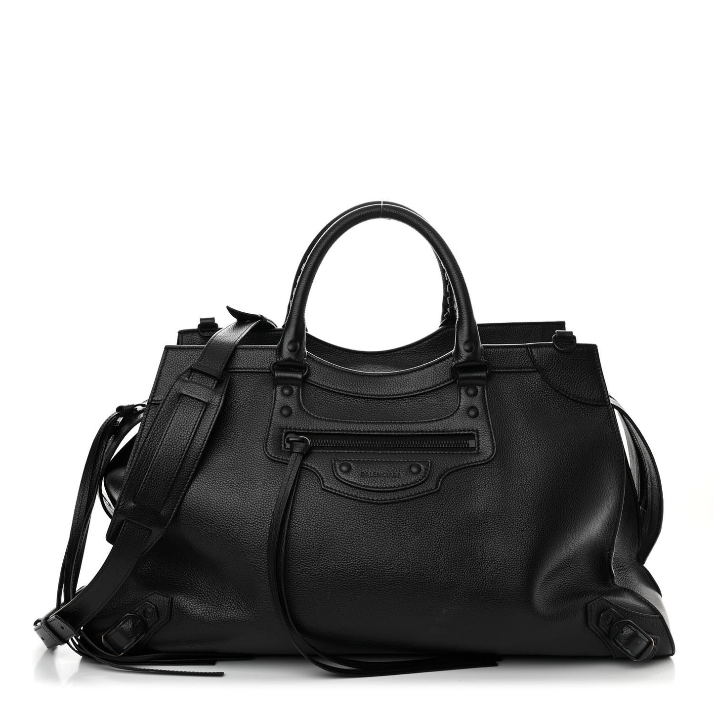Grained Calfskin Neo Classic Black Hardware Large Top Handle Bag Black
