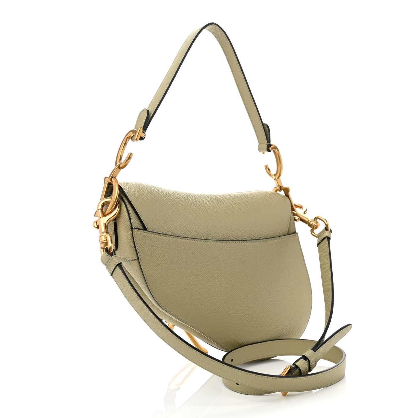 Grained Calfskin Saddle Bag With Strap Sage Green