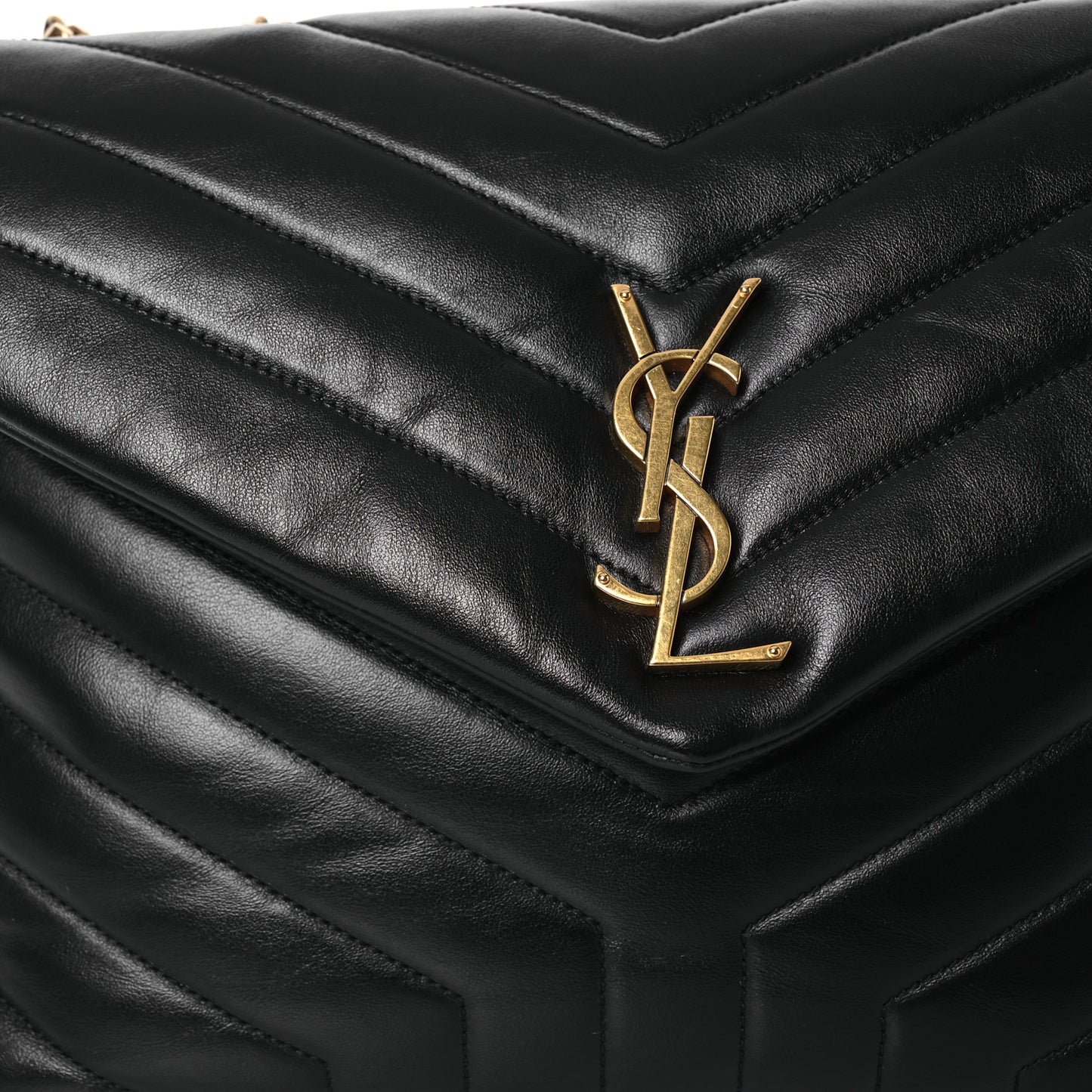 Calfskin Y Quilted Monogram Medium Loulou Chain Satchel Black