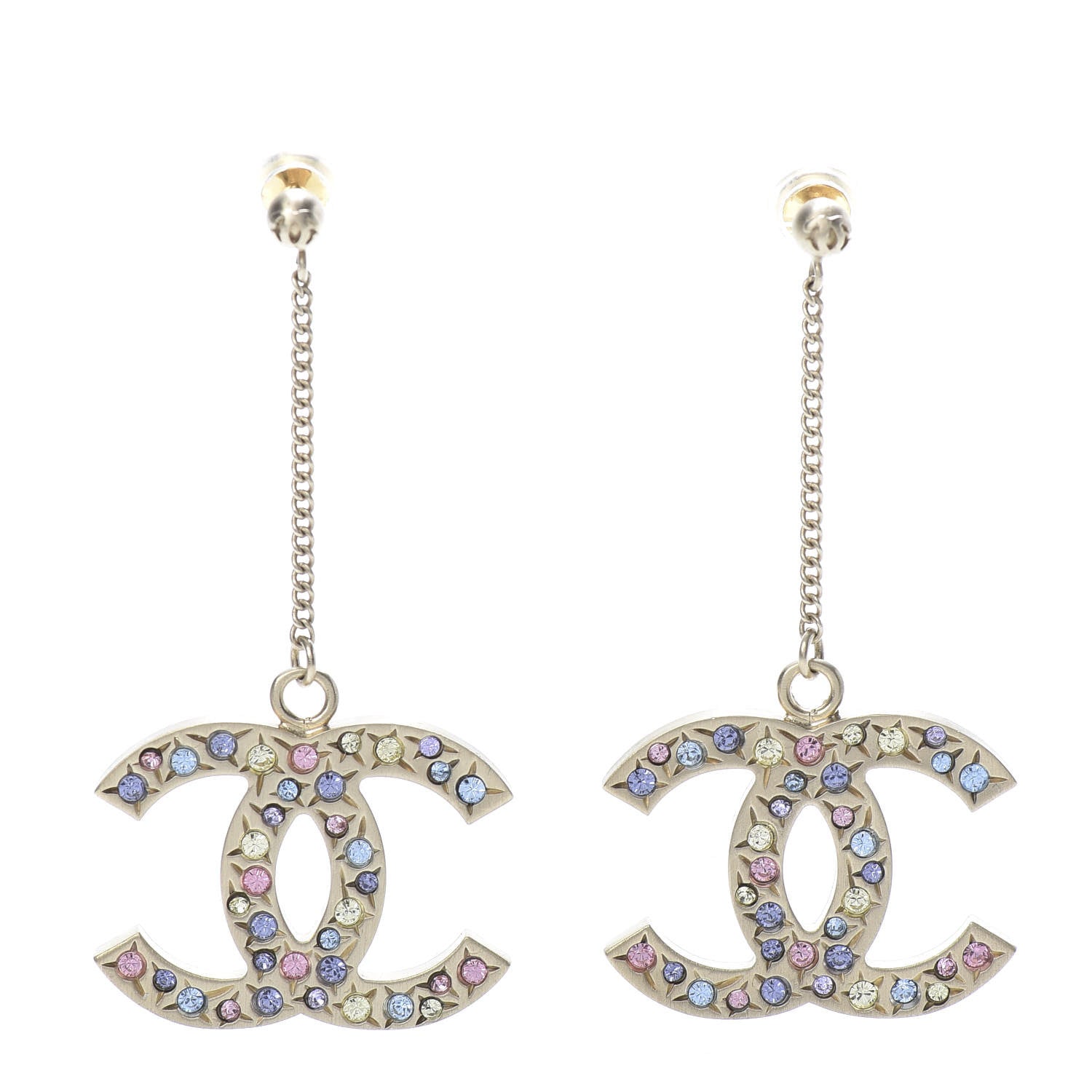Chanel Crystal CC Drop Earrings Gold Multicolor 1 of 6