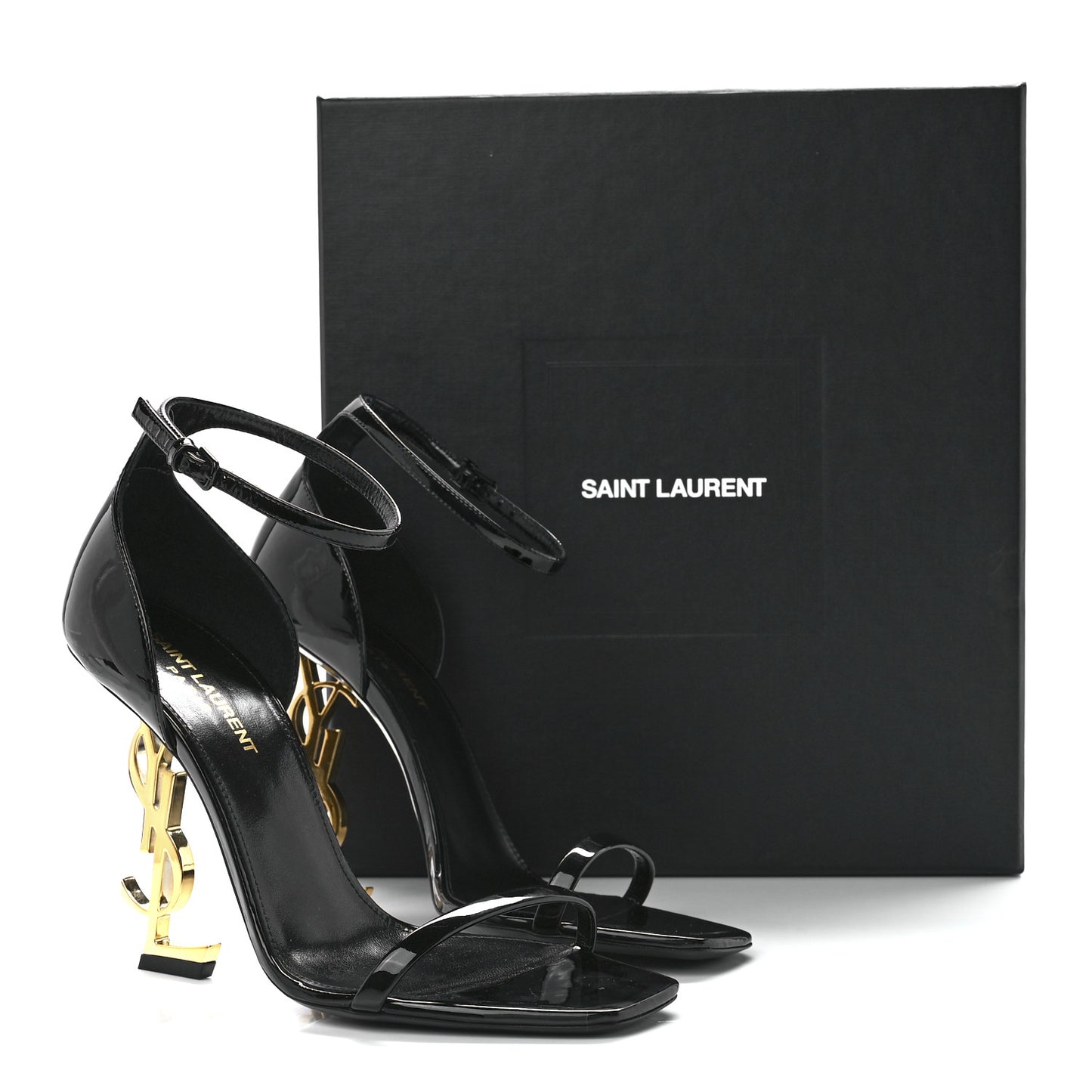 Patent Calfskin Opyum 110 Sandals 38.5 Black Gold