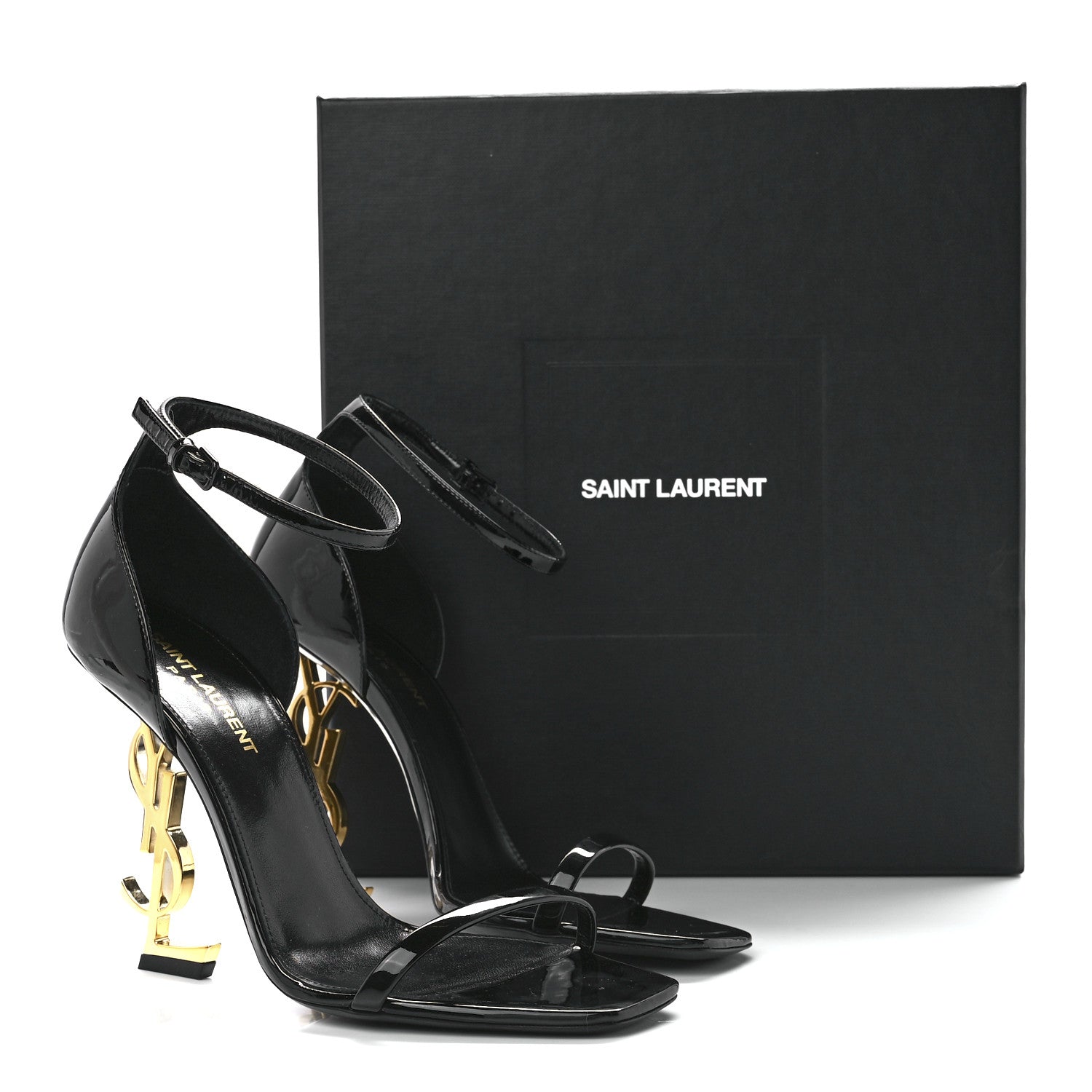 Saint Laurent Patent Calfskin Opyum 110 Sandals 38.5 Black Gold 8 of 8