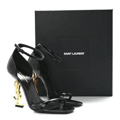 Saint Laurent Patent Calfskin Opyum 110 Sandals 38.5 Black Gold 8 of 8