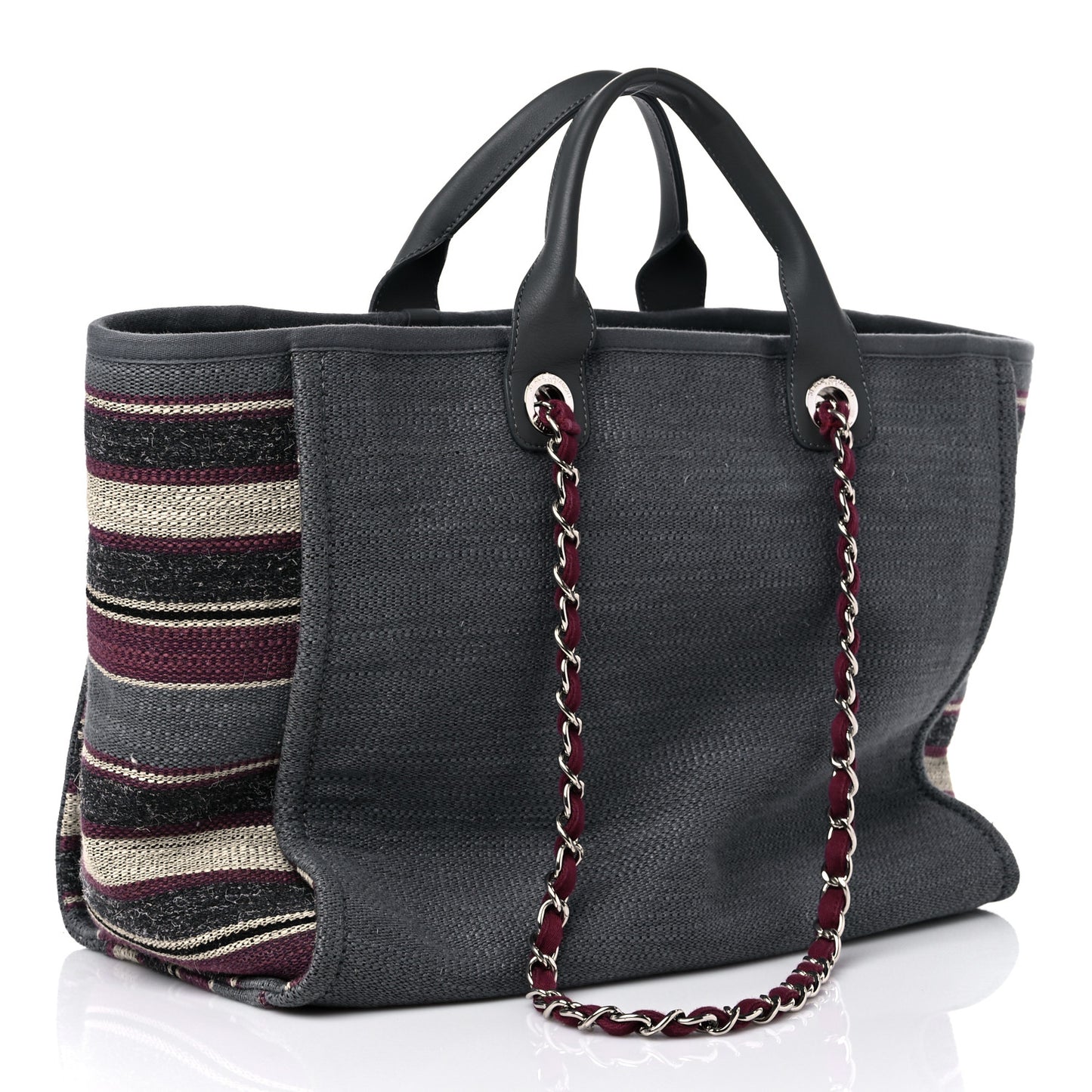 Striped Canvas Medium Deauville Tote Grey