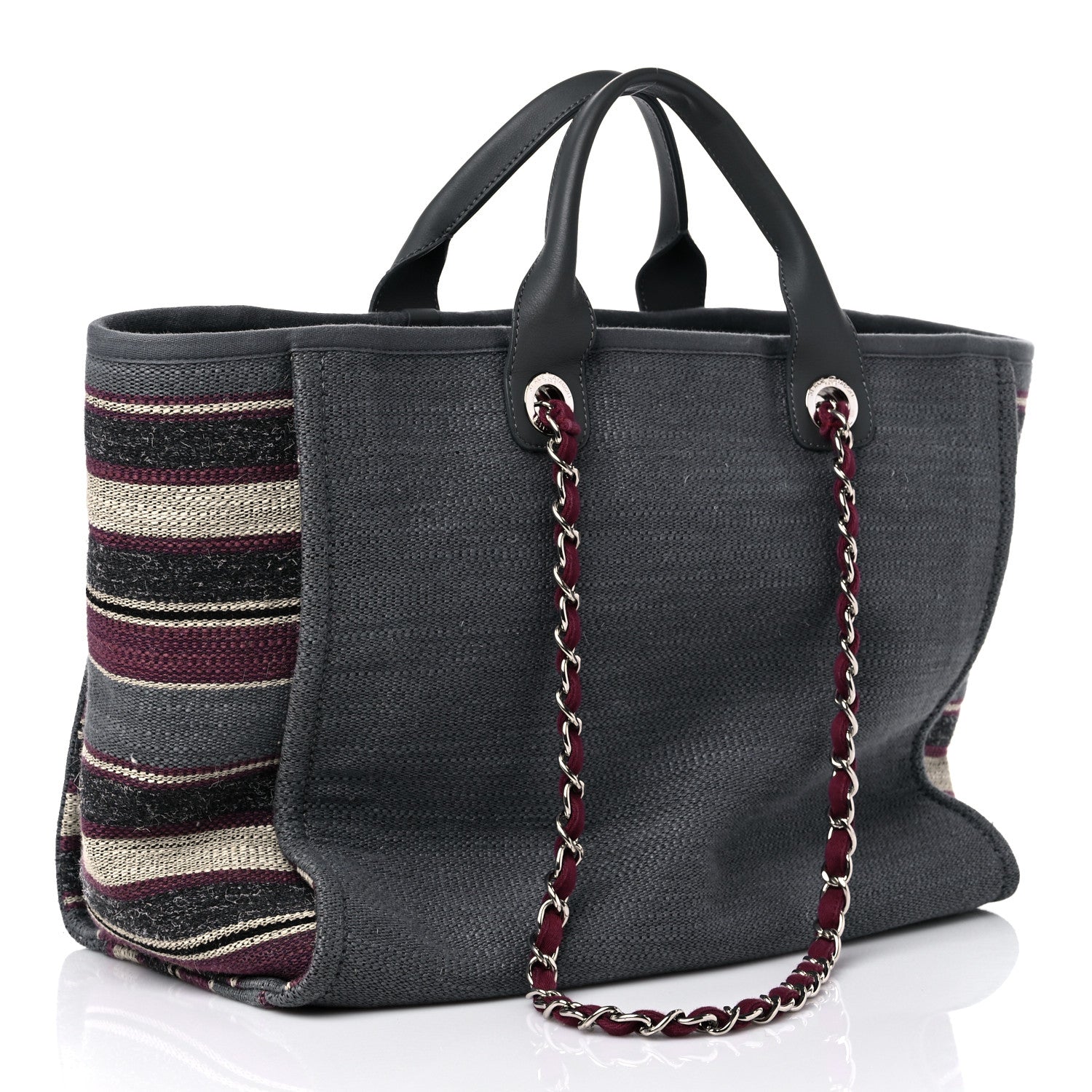 Chanel Striped Canvas Medium Deauville Tote Grey 3 of 15