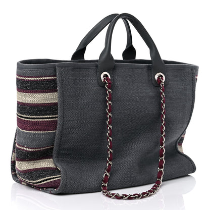 Chanel Striped Canvas Medium Deauville Tote Grey 3 of 15