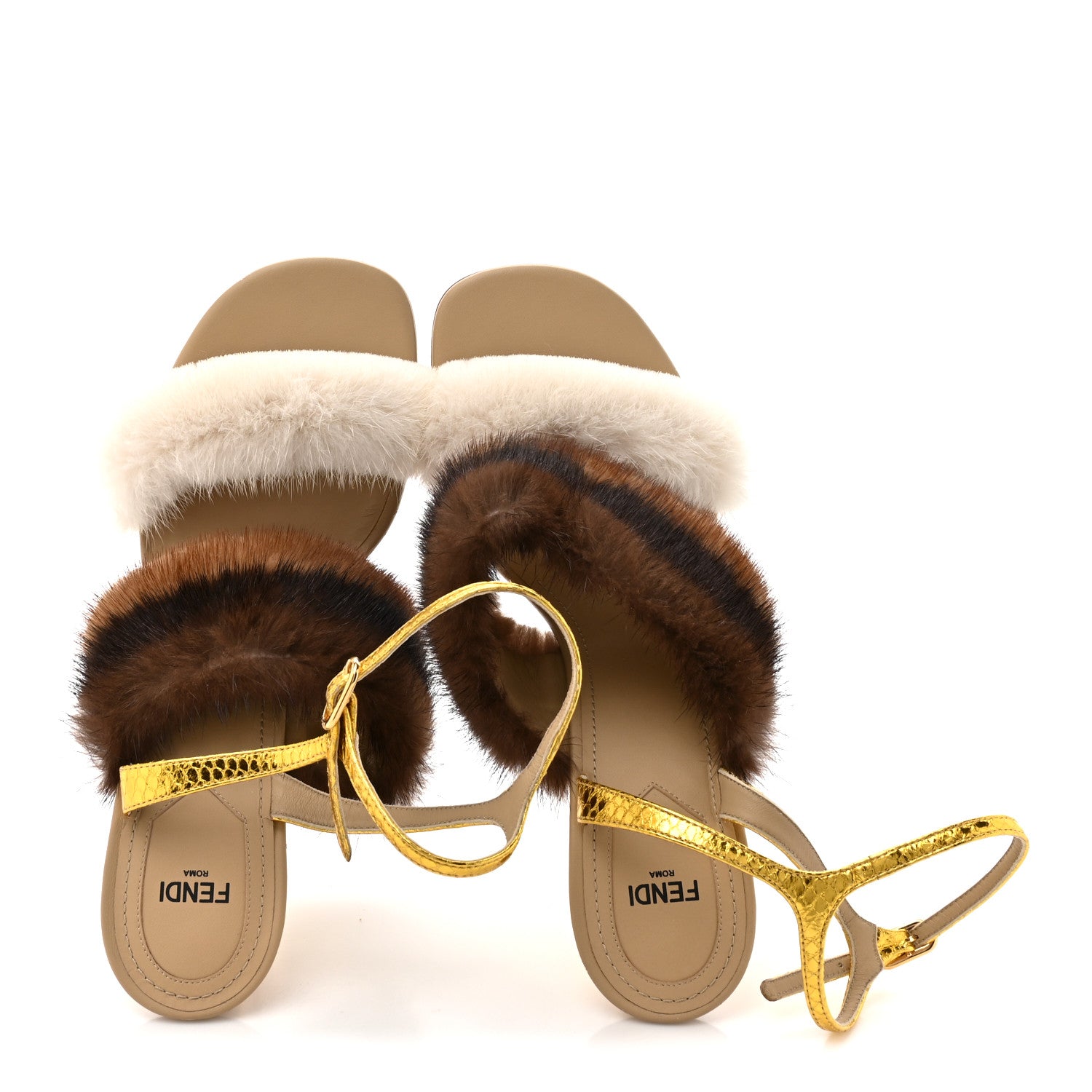 Fendi Mink Ayers Lucite Fendi First 95mm Sandals 41 Natural Brown