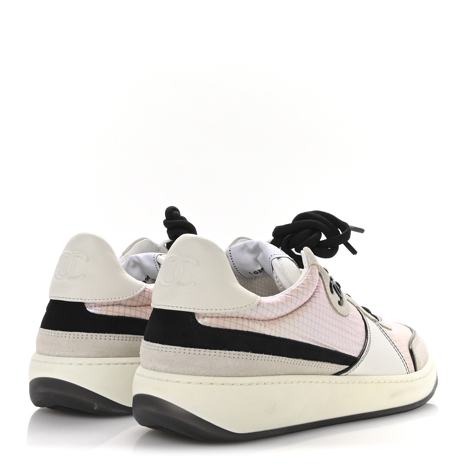Chanel Suede Fabric Calfskin Womens CC Sneakers 40.5 Pink Grey White 5 of 9