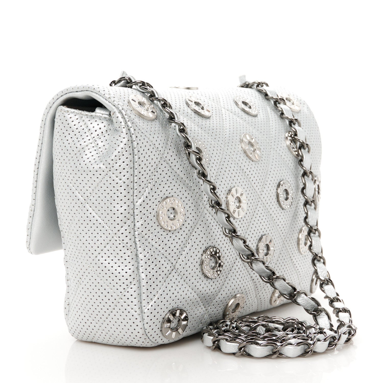Chanel Perforated Metallic Lambskin Small CC Medals Flap Silver 2 of 11