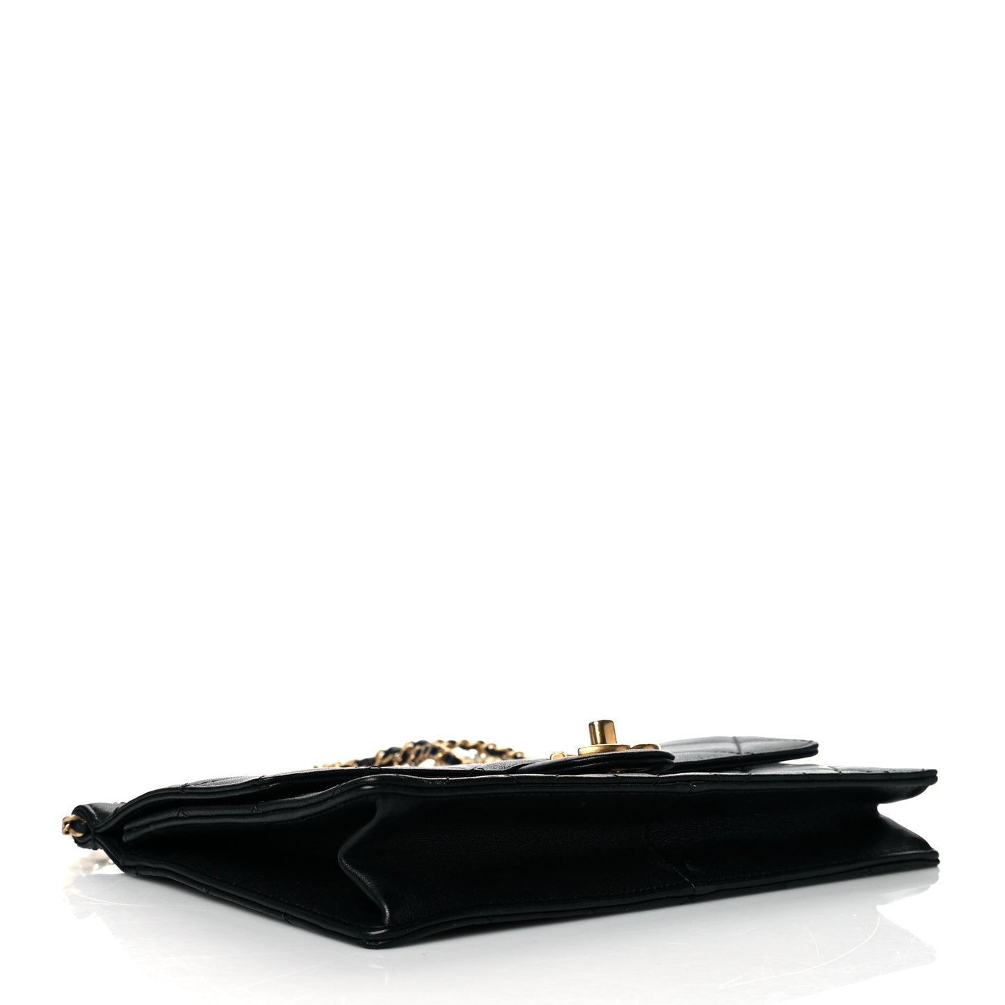 Goatskin Quilted Pearl Chain Flap Bag Black