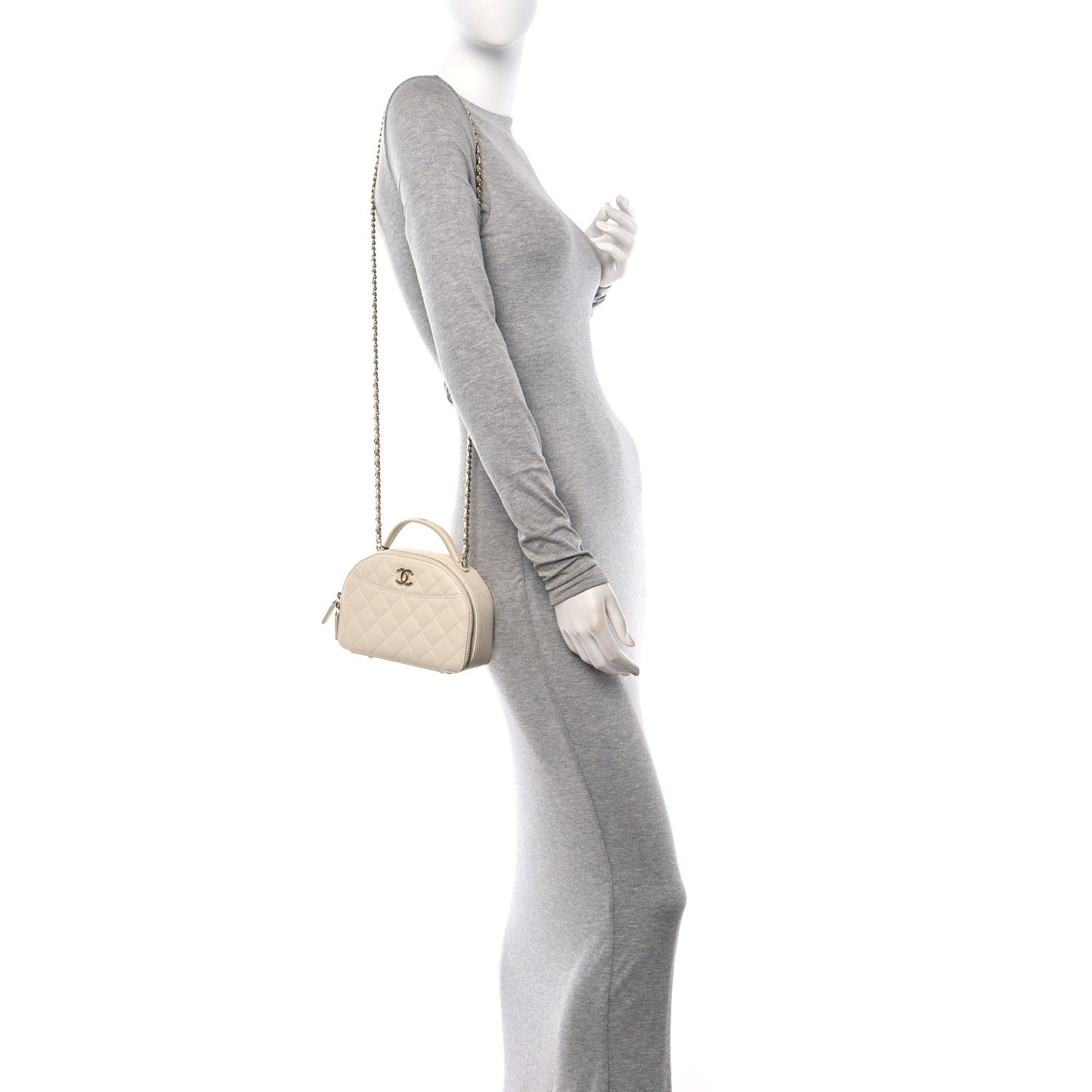 Chanel Caviar Quilted Top Handle Vanity Case White 2 of 11