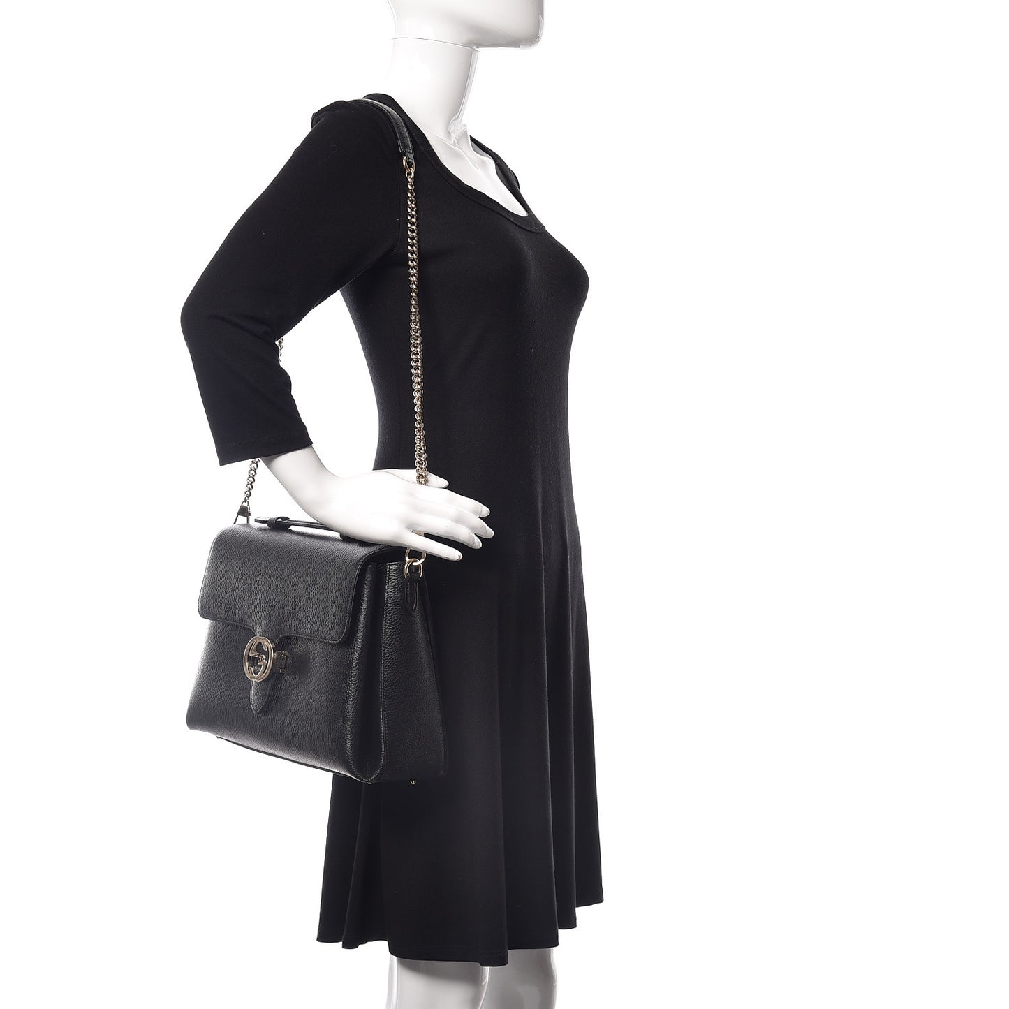 Dollar Calfskin Medium Interlocking G Top Handle Shoulder Bag Black