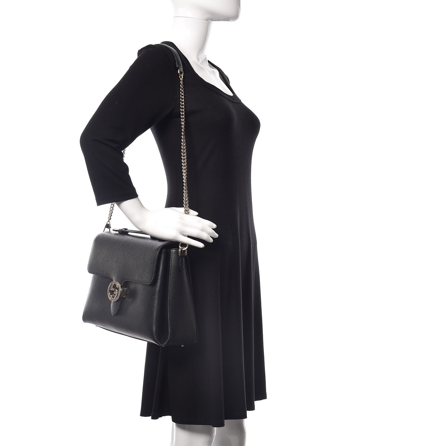 Gucci Dollar Calfskin Medium Interlocking G Top Handle Shoulder Bag Black 2 of 10