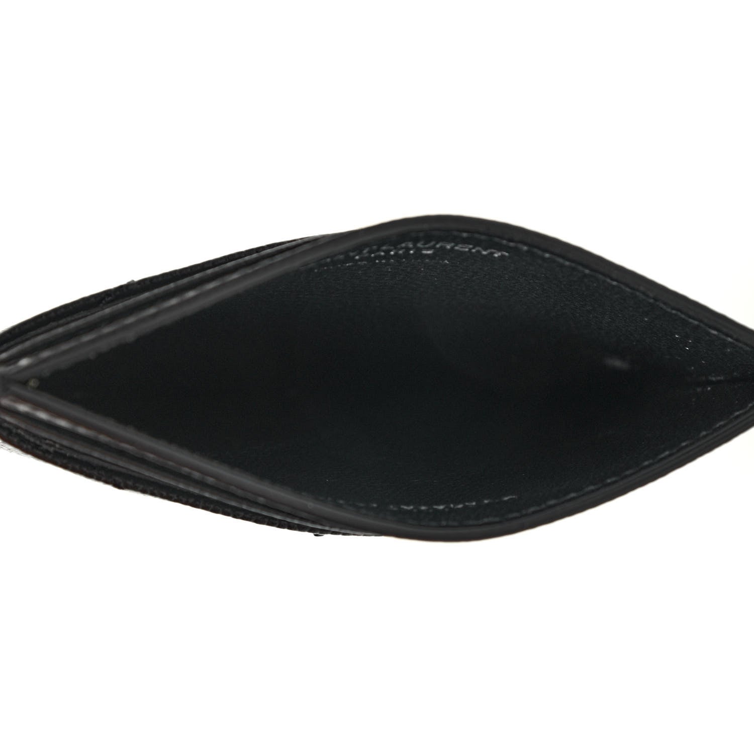 Saint Laurent Grain De Poudre Matelasse Chevron Monogram Credit Card Case Black 5 of 7