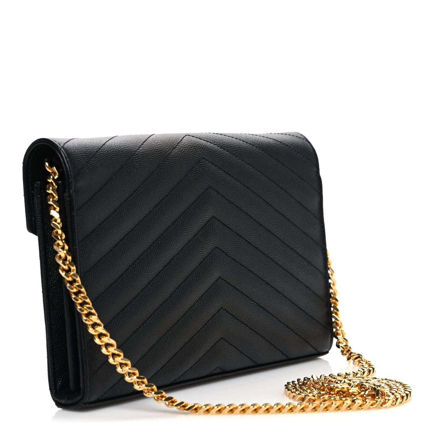 Grain De Poudre Matelasse Chevron Monogram Chain Wallet Black