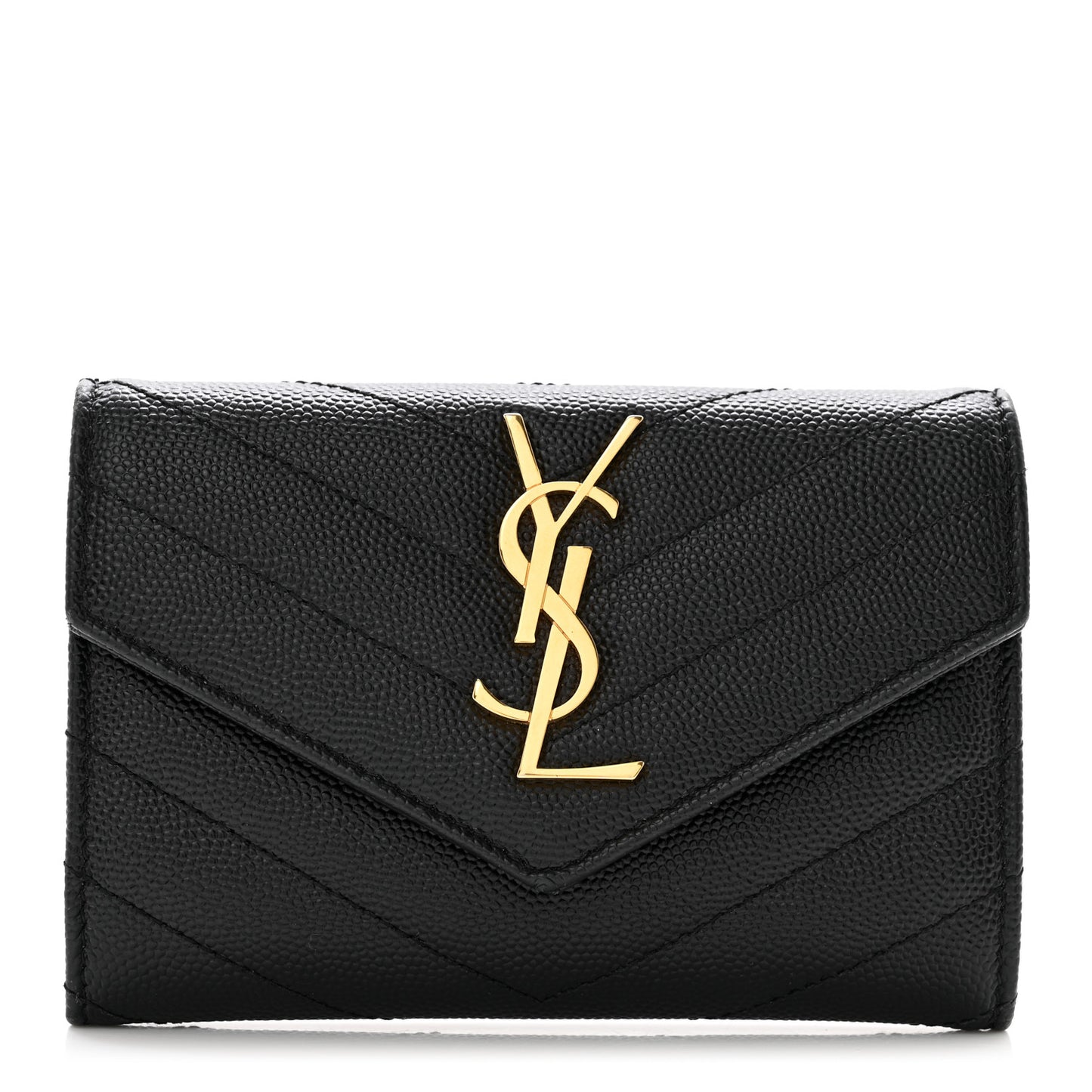 Grain De Poudre Matelasse Chevron Small Monogram Envelope Wallet Black