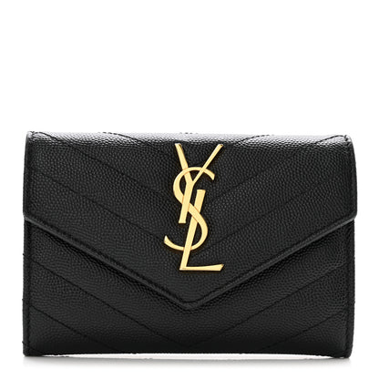 Saint Laurent Grain De Poudre Matelasse Chevron Small Monogram Envelope Wallet Black 1 of 9