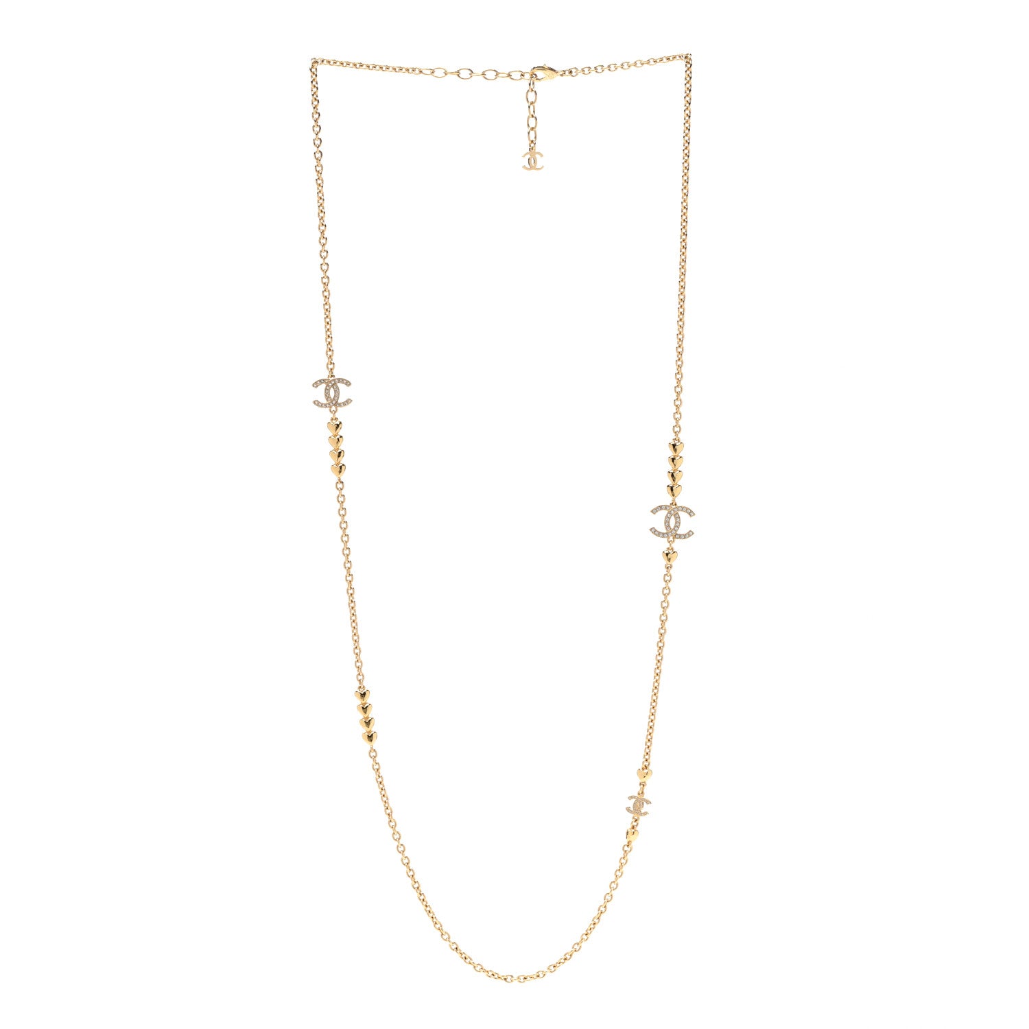 Chanel Crystal CC Heart Link Necklace Gold 3 of 6