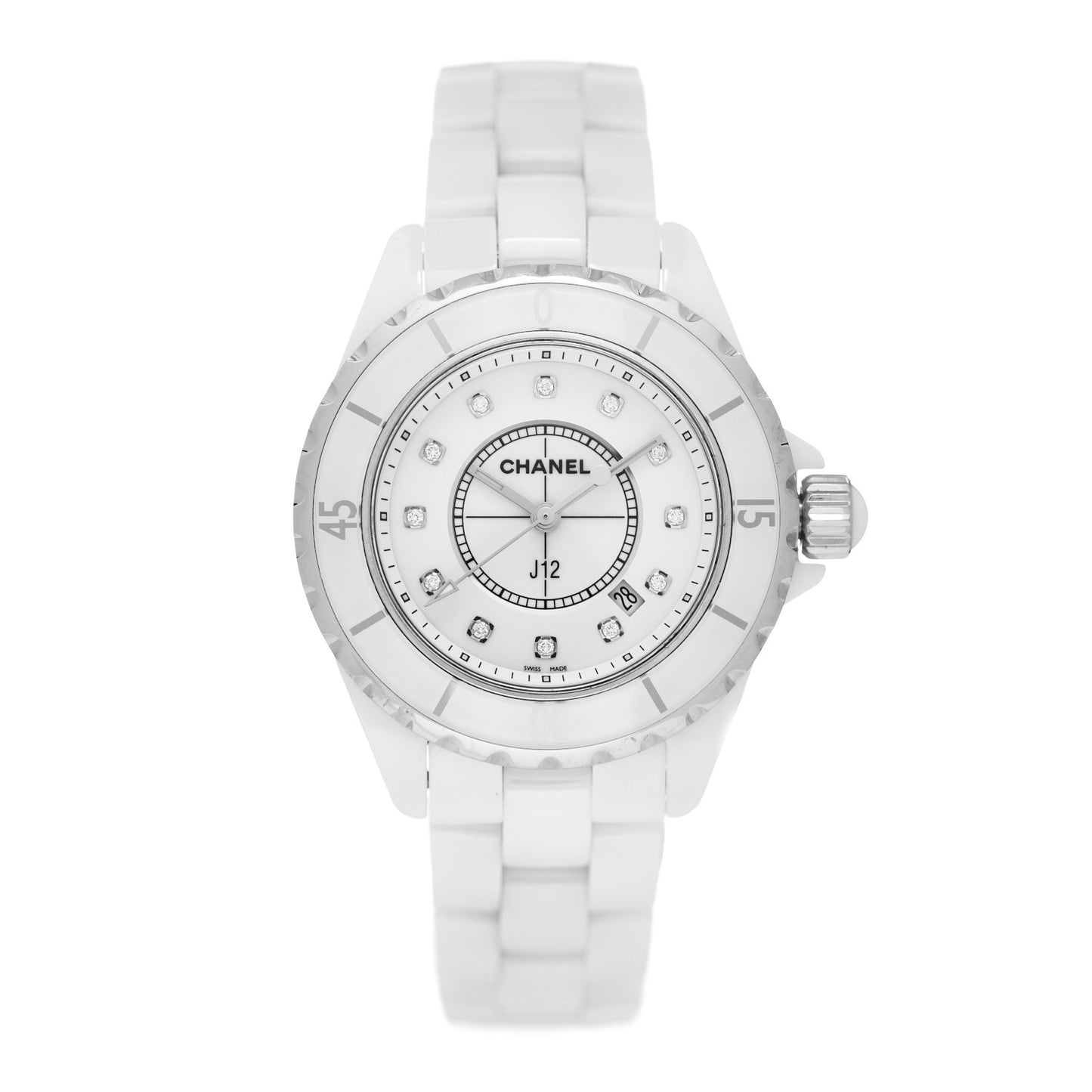 Stainless Steel Ceramic Diamond 33mm J12 Quartz Watch White