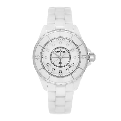 Chanel Stainless Steel Ceramic Diamond 33mm J12 Quartz Watch White 1 of 5