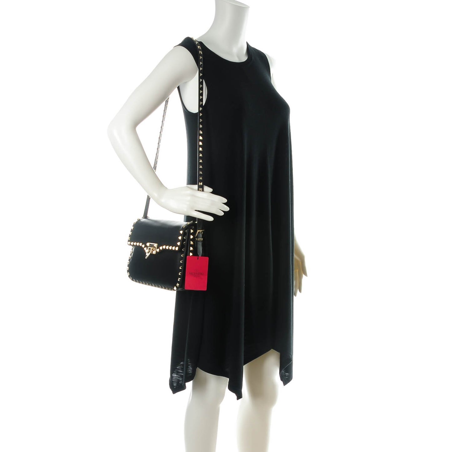 Vitello Medium Rockstud Flap Saddle Bag Black
